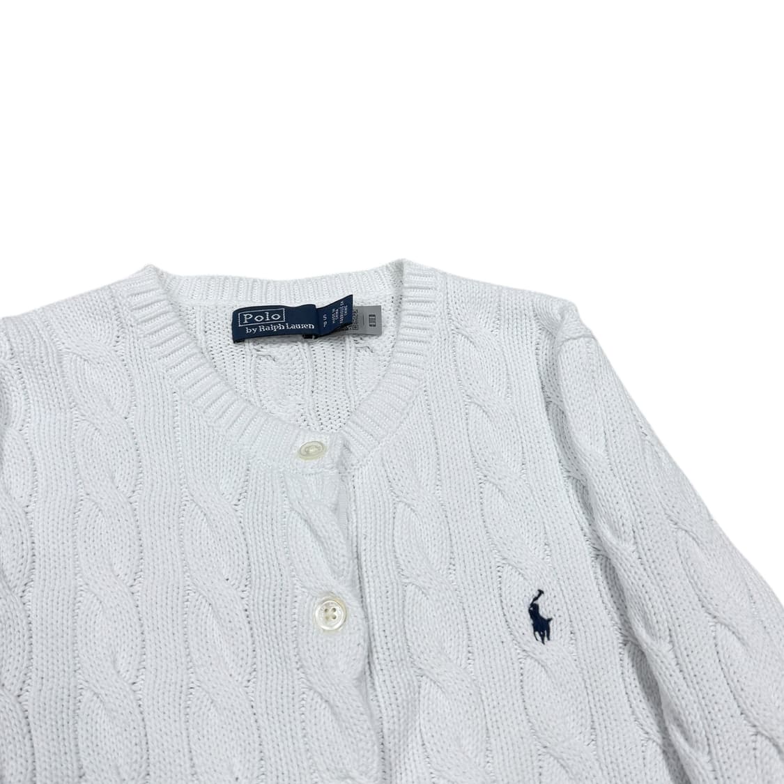 폴로 랄프로렌 QR 케이블 니트 코튼 크루넥 가디건 화이트 S 상품이미지2