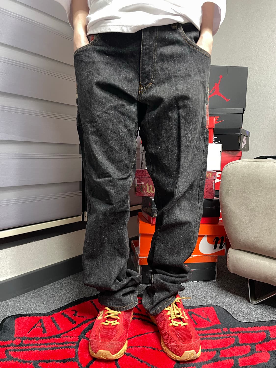 CONCAVE 체크 패치 블랙 데님 팬츠 (30-32 추천) 상품이미지2