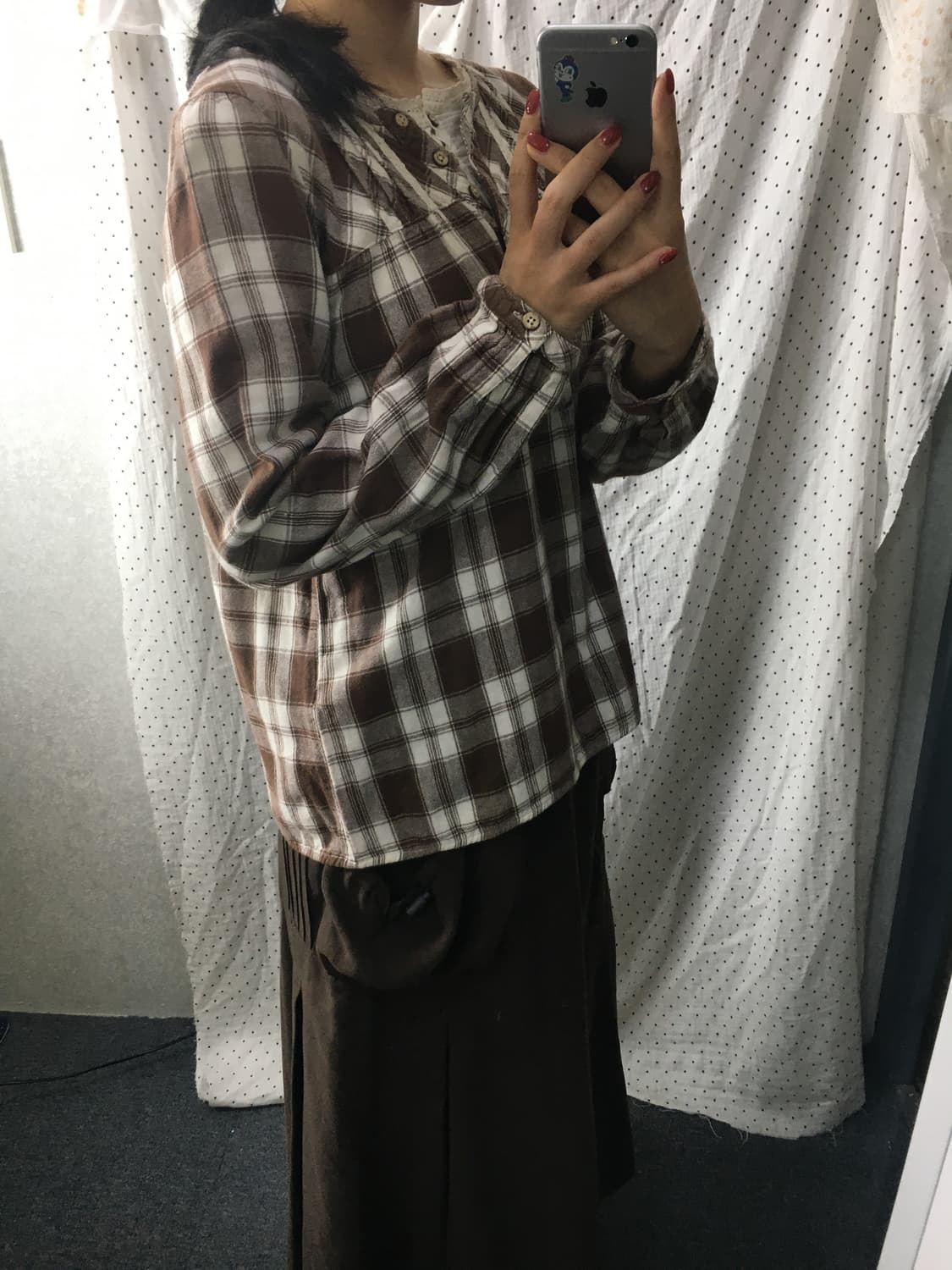 브라운 체크 레이어드 블라우스 상품이미지4