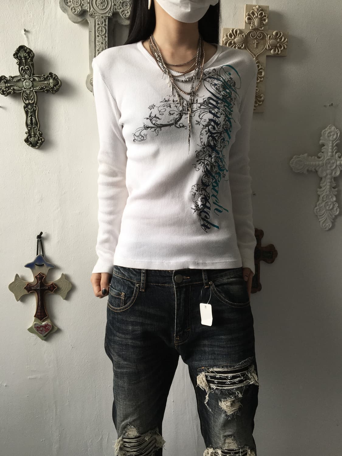 Lettering printing ribbed sleeve 상품이미지6