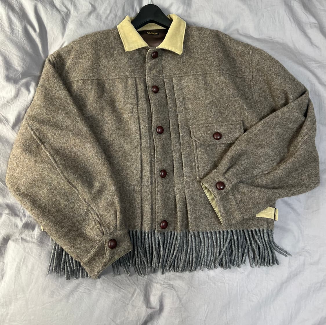 캐피탈 헤링본 울 프린지 1st 자켓 베이지 상품이미지2