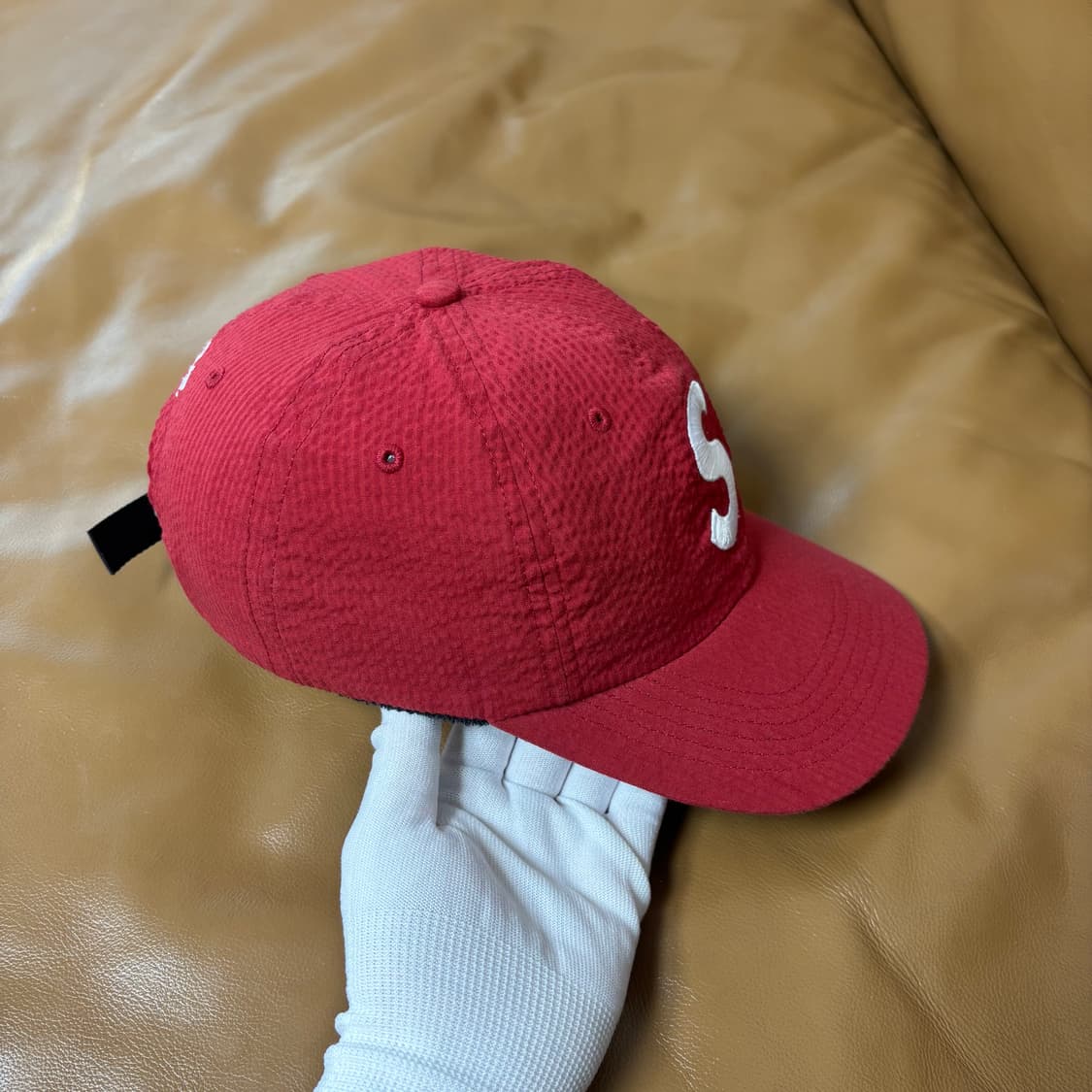슈프림 S로고 6패널 볼캡 모자 24ss 시어서커 레드 상품이미지4