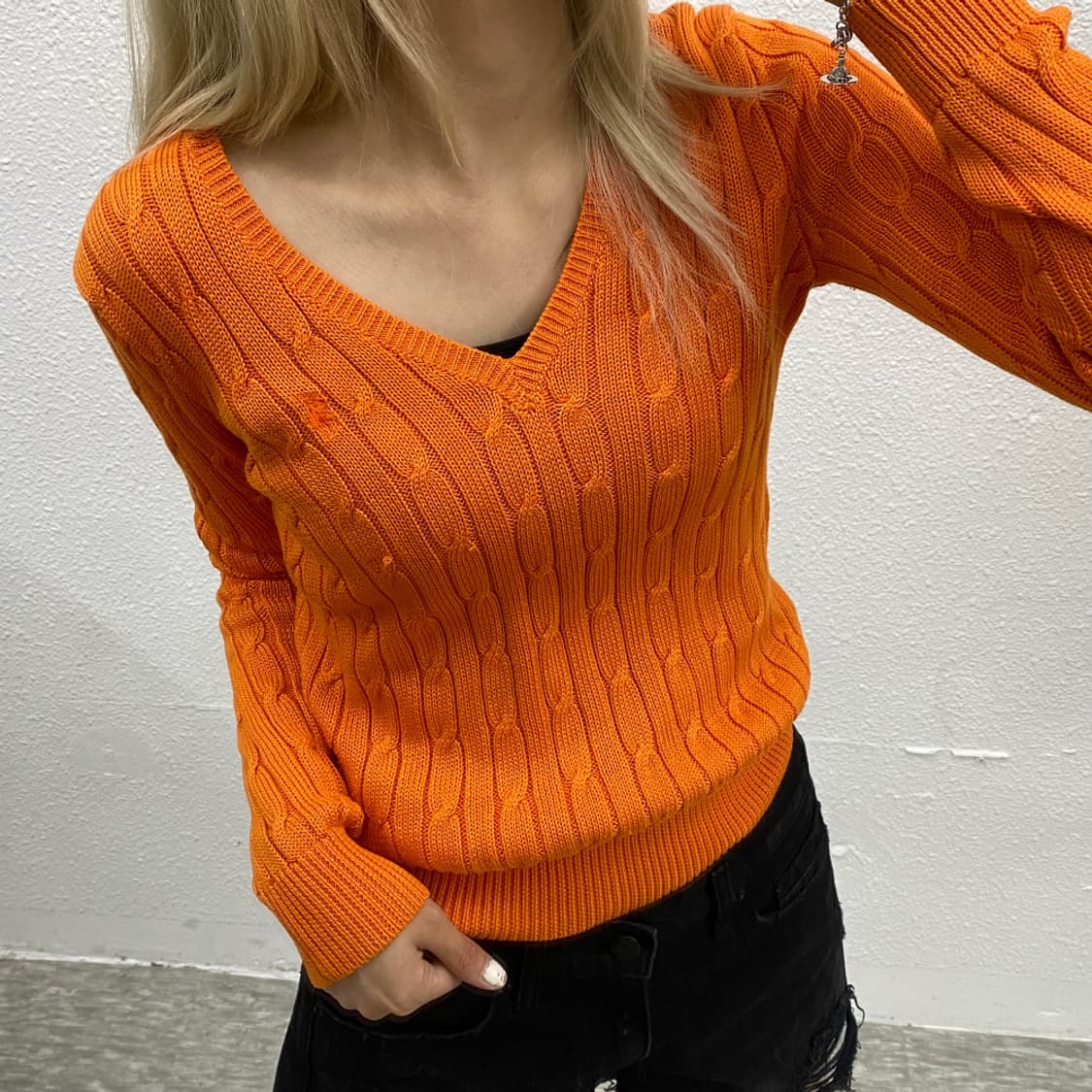 폴로 랄프로렌 오렌지포니 오렌지 꽈배기니트 S 상품이미지1