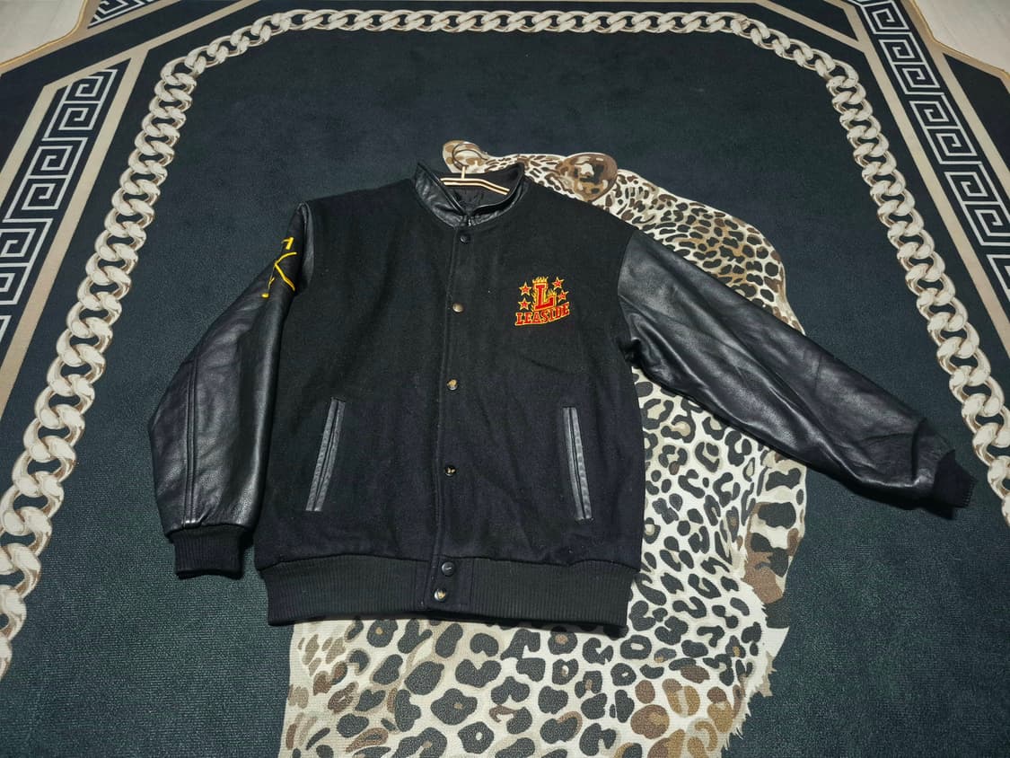 90's 캐나다 스포츠웨어 LEASIDE 빈티지 울 레더 바시티 자켓 상품이미지1