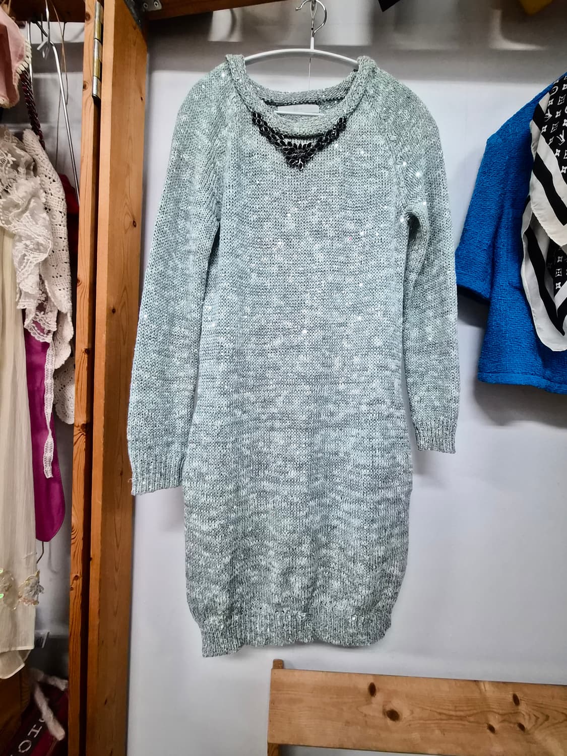 데코 민트 린넨 샤이니 니트원피스& 포켓 롱니트 상품이미지1