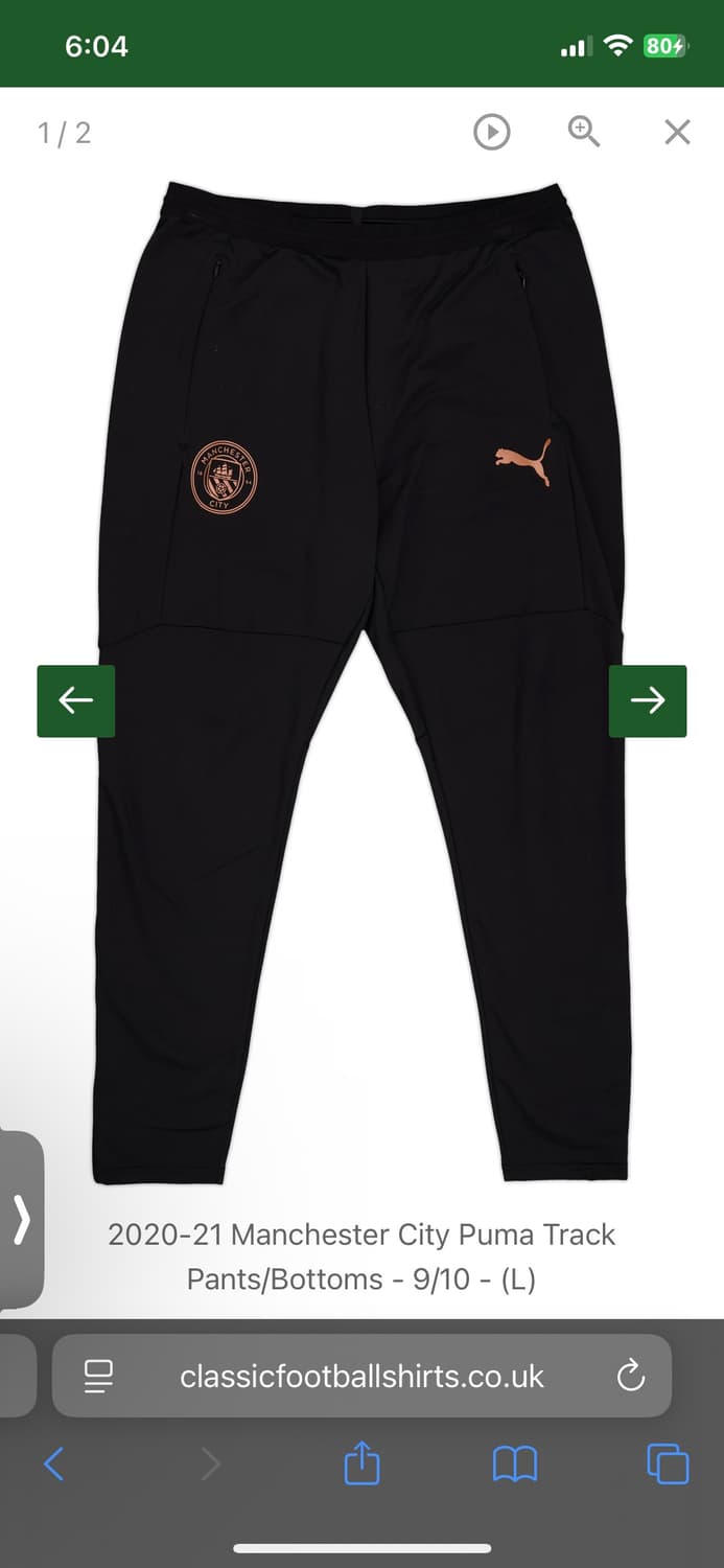 퓨마 정품 맨체스터 시티 검정 트레이닝 바지 L 새상품 상품이미지1