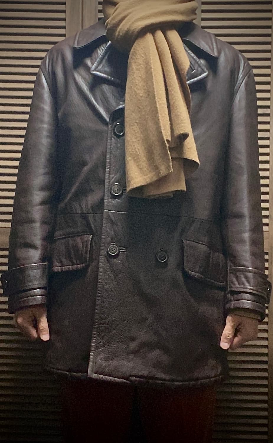 90s 이태리 가죽 레더 더블 코트 자켓 아메카지 M 95 상품이미지2