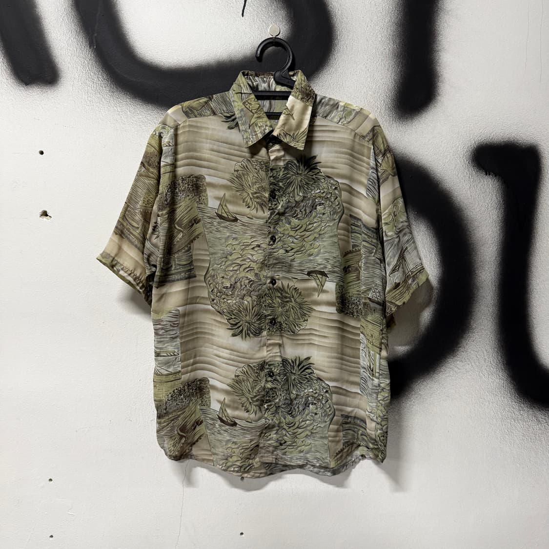 VTG 빈티지 오간자 시스루 리프 패턴 반팔 셔츠 상품이미지1