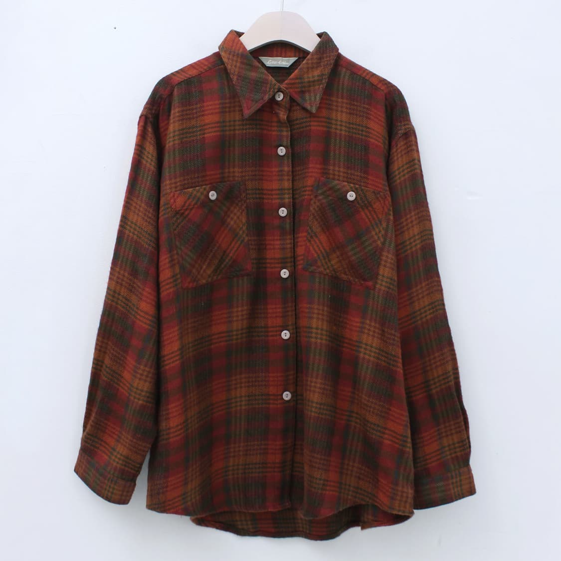 일본 빈티지 울 모직 체크 오버핏 셔츠 상품이미지1