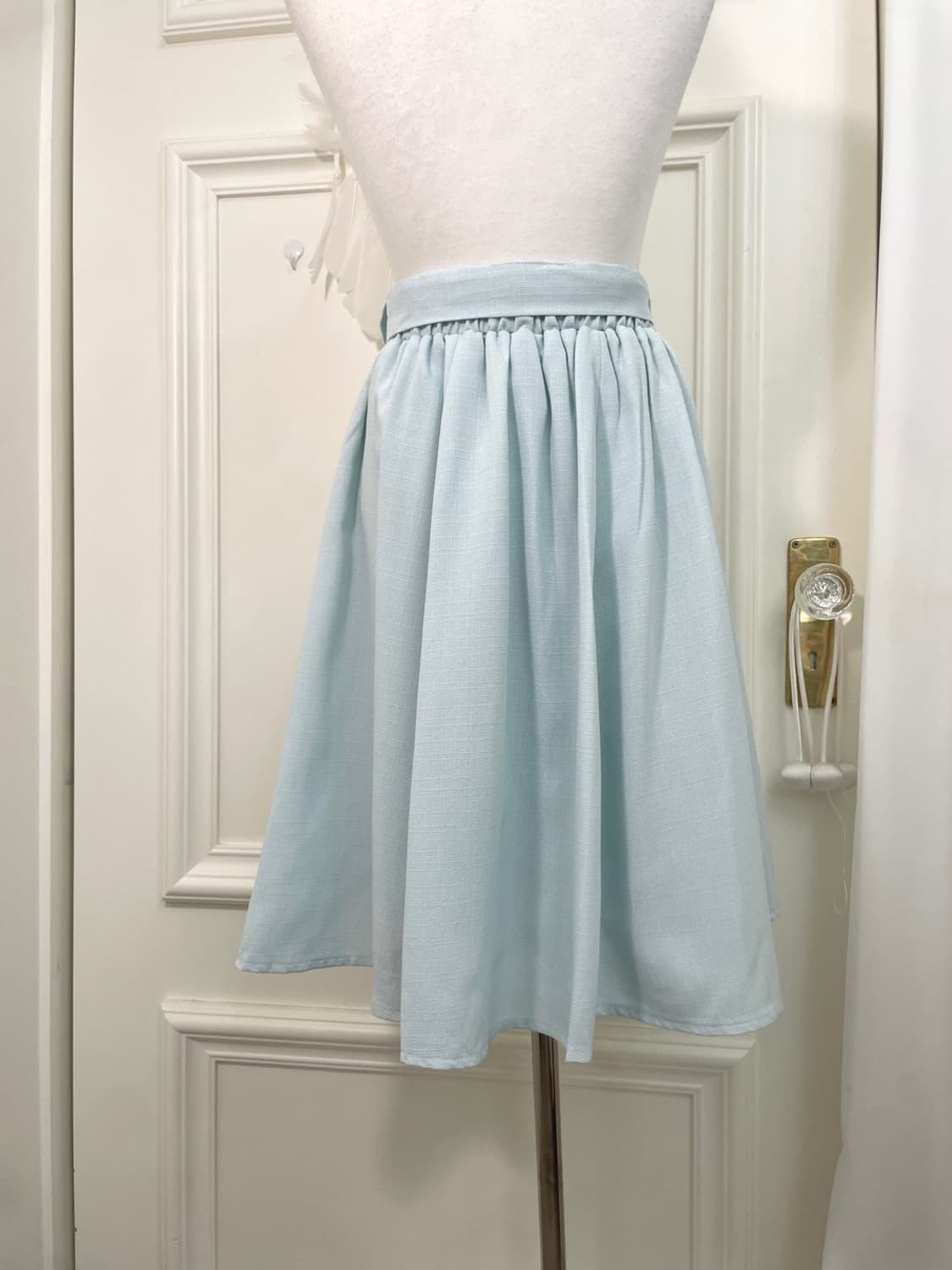 mint blue banding belt bow midi skirt 상품이미지4