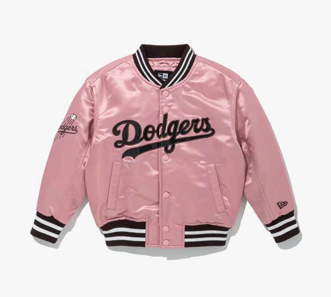 뉴에라 키즈 MLB 샤인 새틴 LA 다저스 스타디움 자켓 핑크 상품이미지1