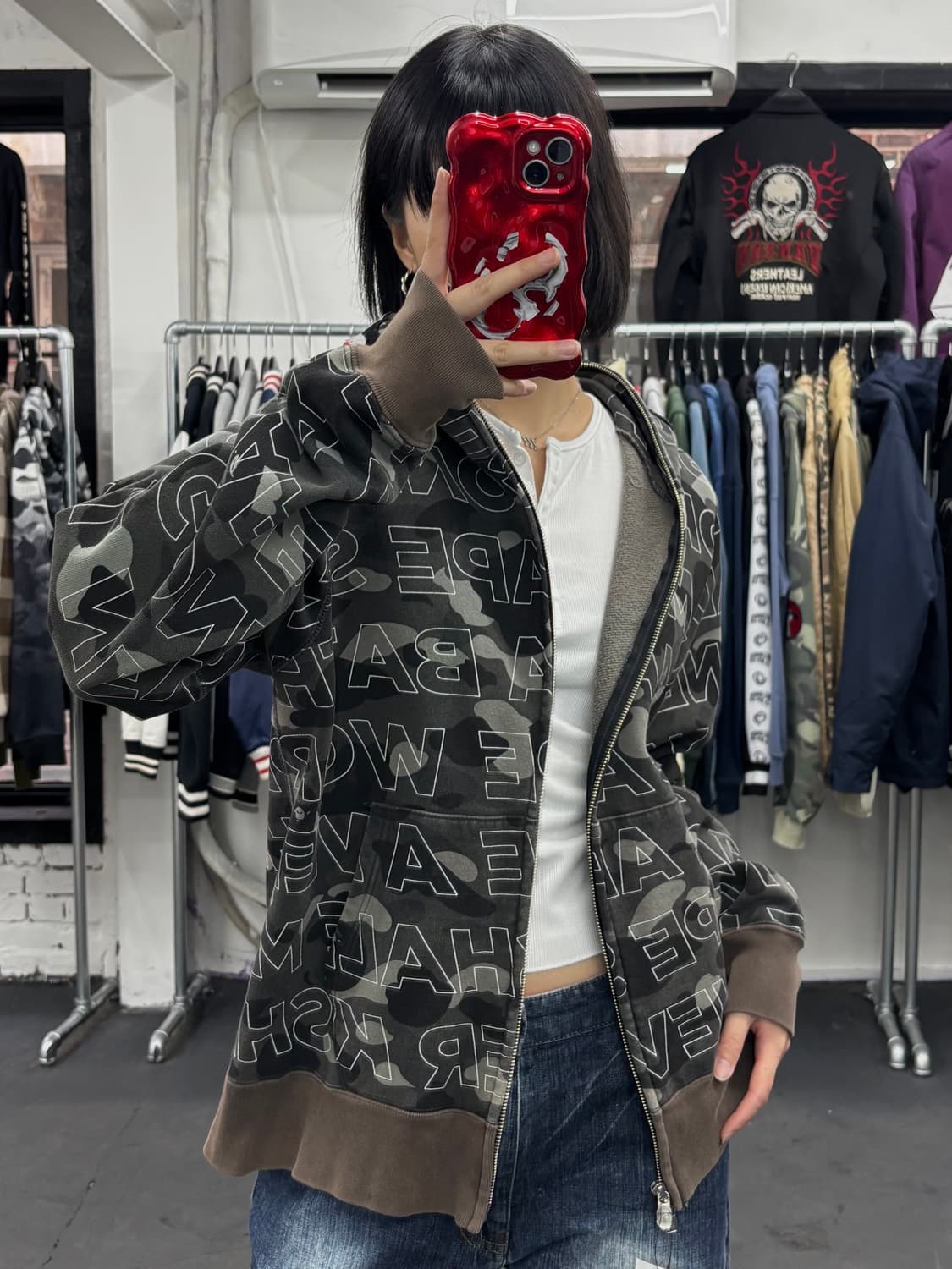 베이프 텍스트 카모 샤크 후드집업 상품이미지3