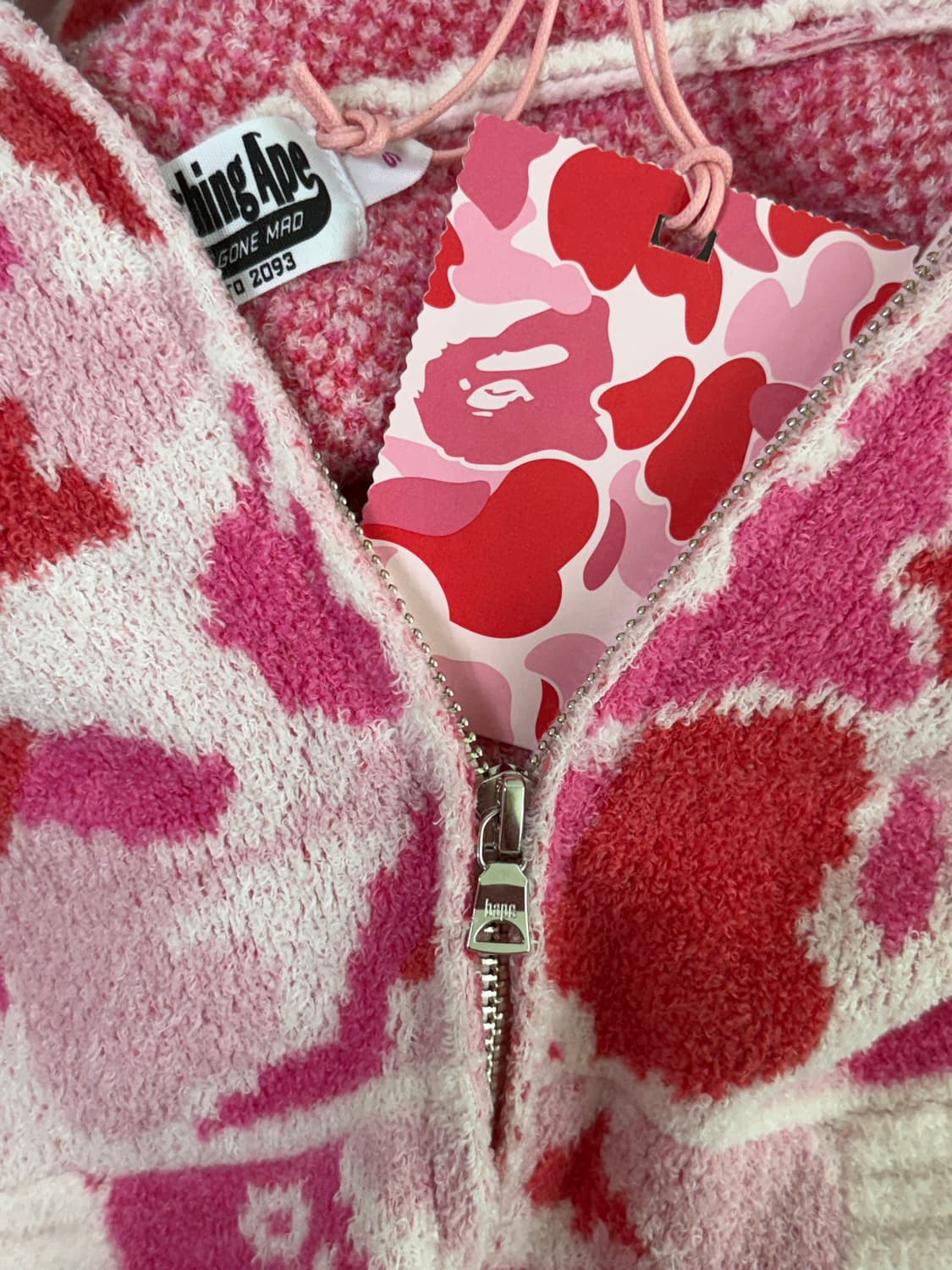 베이프 후드집업 ABC 카모 타올 자카드 샤크 풀 집 후드 핑크 S 상품이미지3