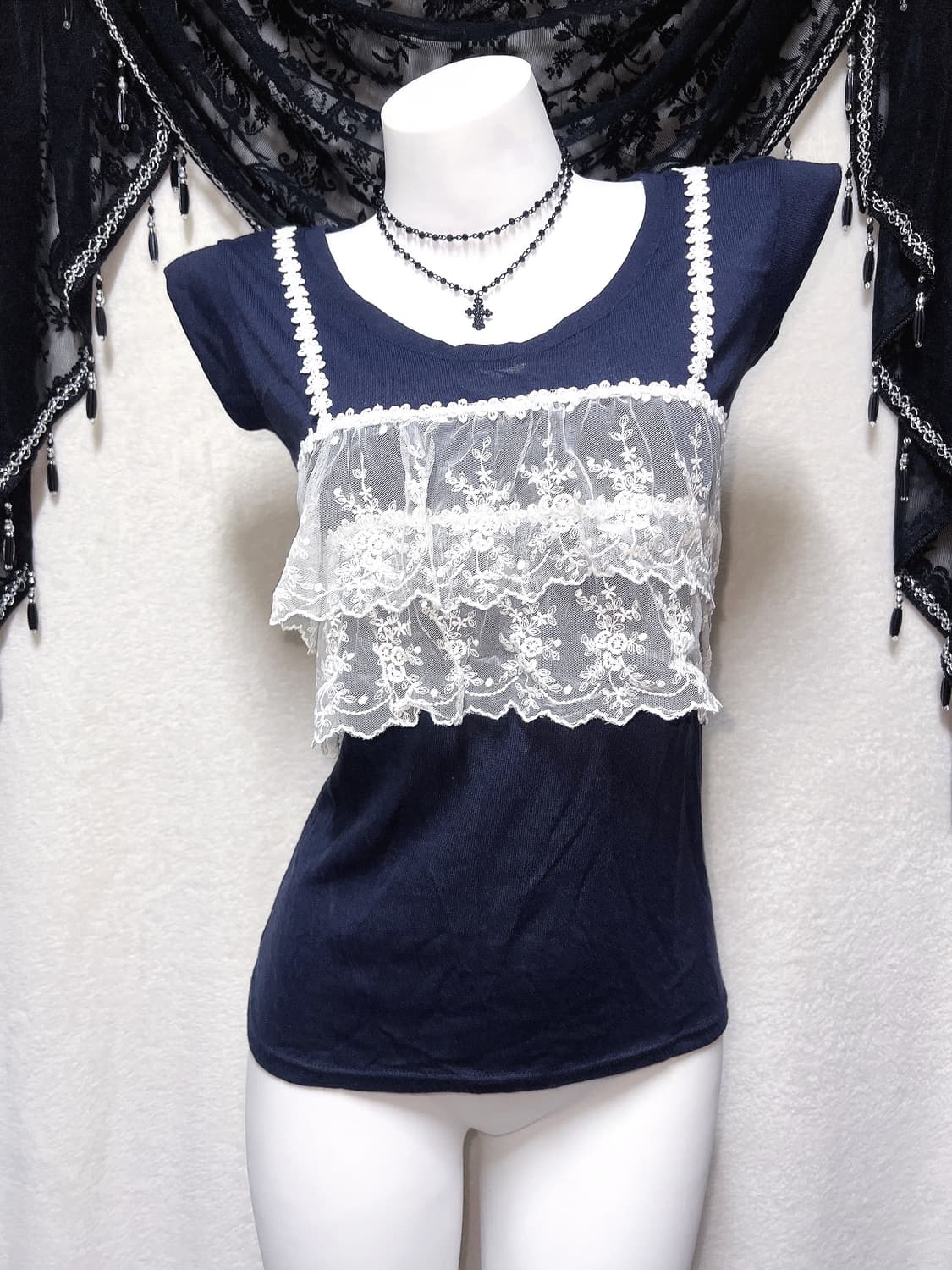 로맨틱갸루 고딕 고스로리 프릴 레이스 로걀탑 나시 슬리브리스 페어리 핀터 상품이미지8