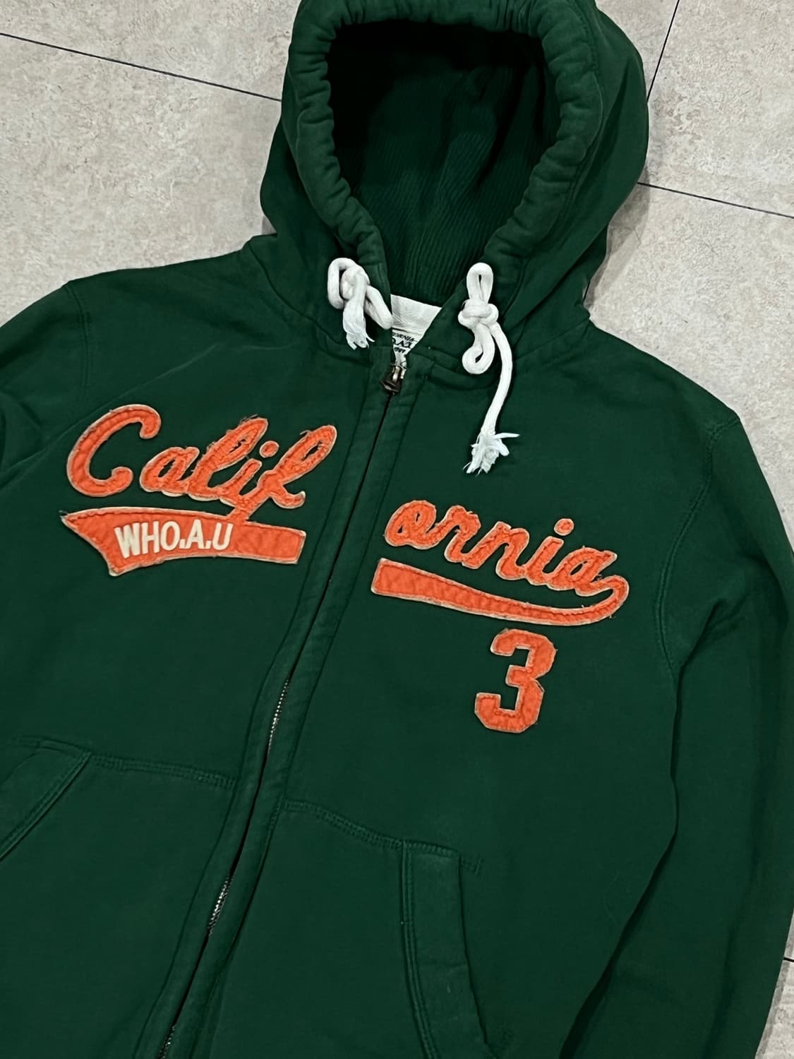 (S) 후아유 우먼스 패치로고 후드집업 그린/오렌지 상품이미지3