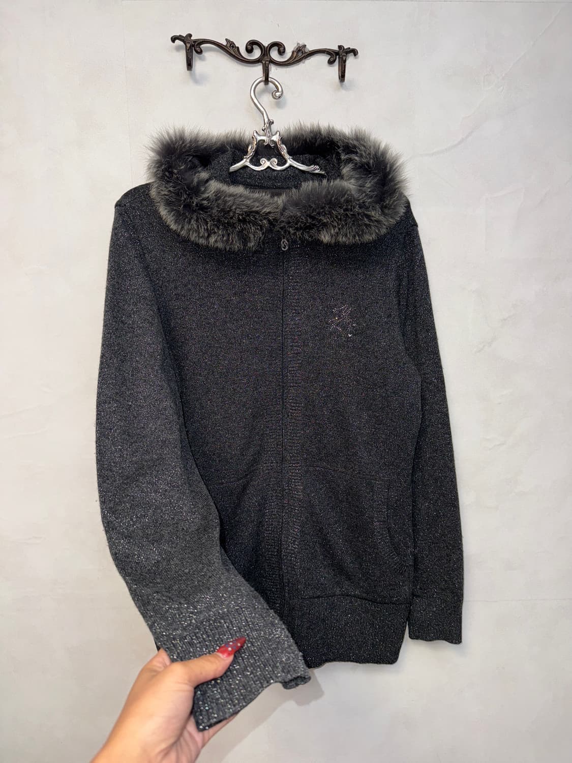 Charcoal fox fur trimming two ways ops 상품이미지5