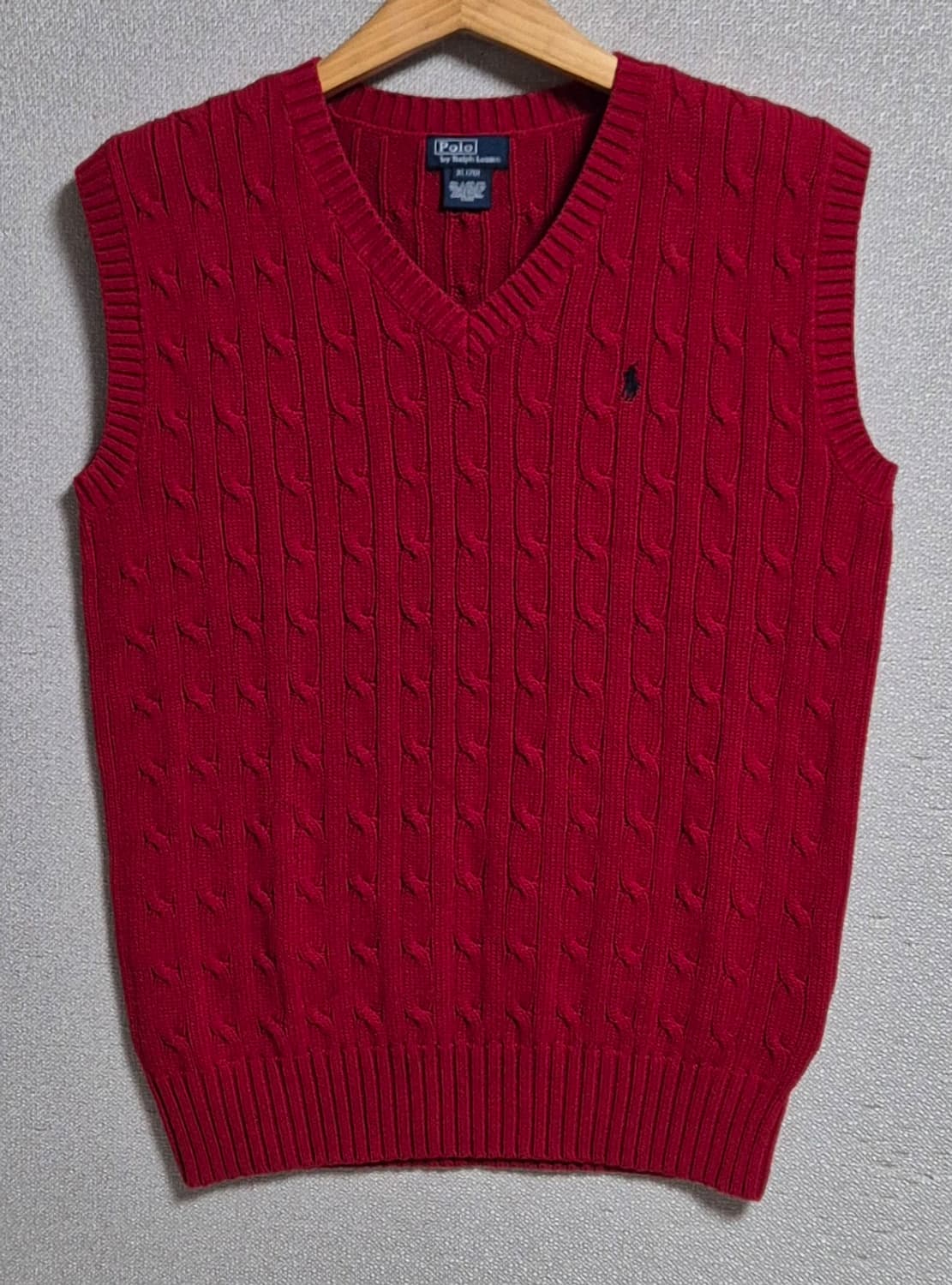 실측 M (95) 폴로랄프로렌 레드 꽈배기 니트 베스트 상품이미지1