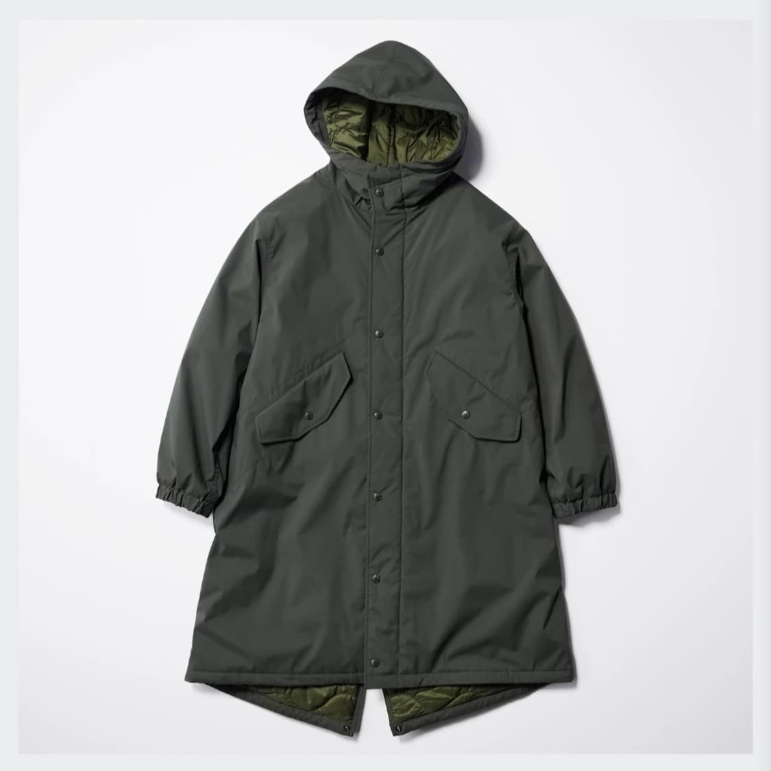 유니클로 엔지니어드 가먼츠 퍼프 테크 후드 코트 다크 그린 M 상품이미지1