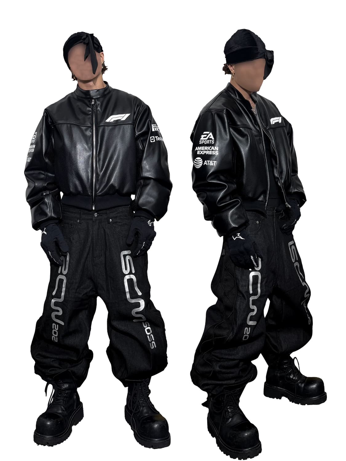 F1 Team Patch Faux Leather Bomber Jacket 상품이미지2