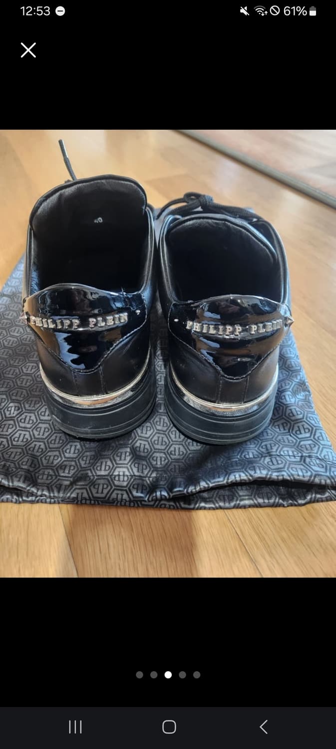 [필립플레인 블랙 레더 스니커즈 40 (260)] 상품이미지3