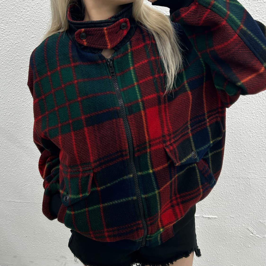 폴로 랄프로렌 90's 타탄체크 플리스 블루종 M 상품이미지1