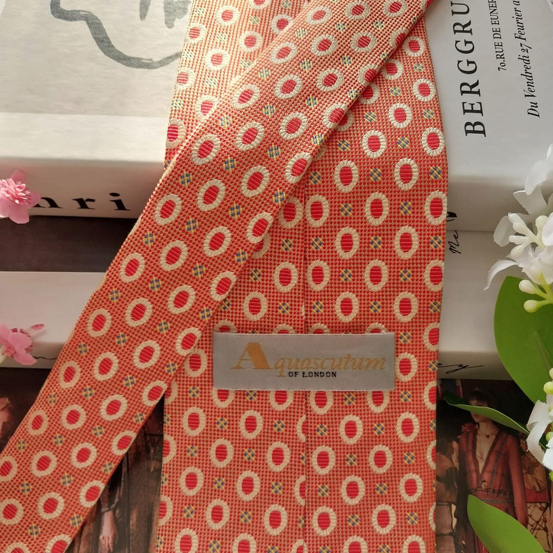 아쿠아스큐텀 실크 오렌지 패턴 넥타이 9.8cm A+등급 k1745 상품이미지5
