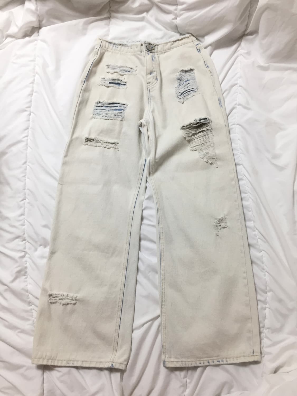 연청 로우라이즈 데미지 와이드 진 연청바지 상품이미지1