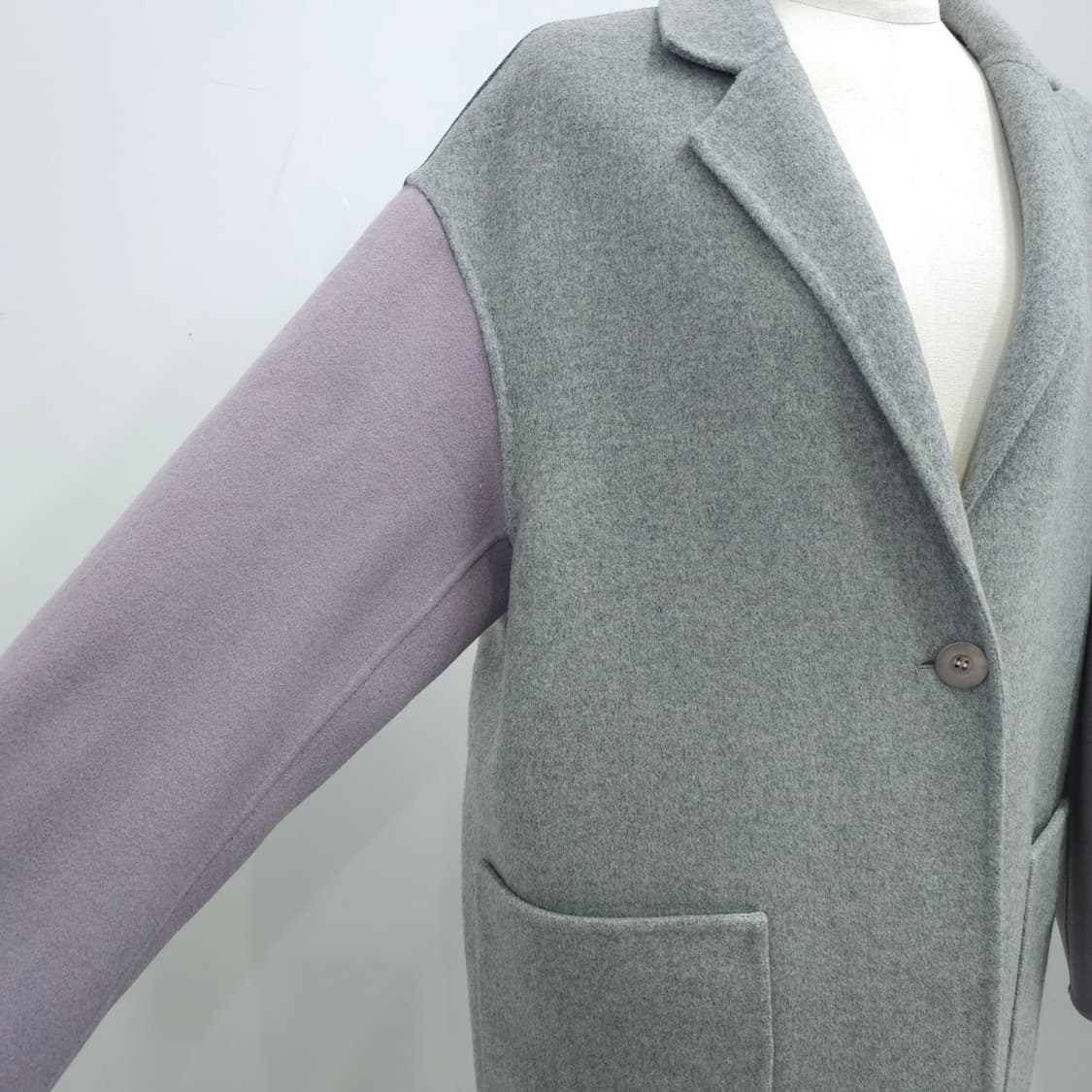 울 그레이 삼색컬러 배색 오버핏 롱코트 상품이미지7