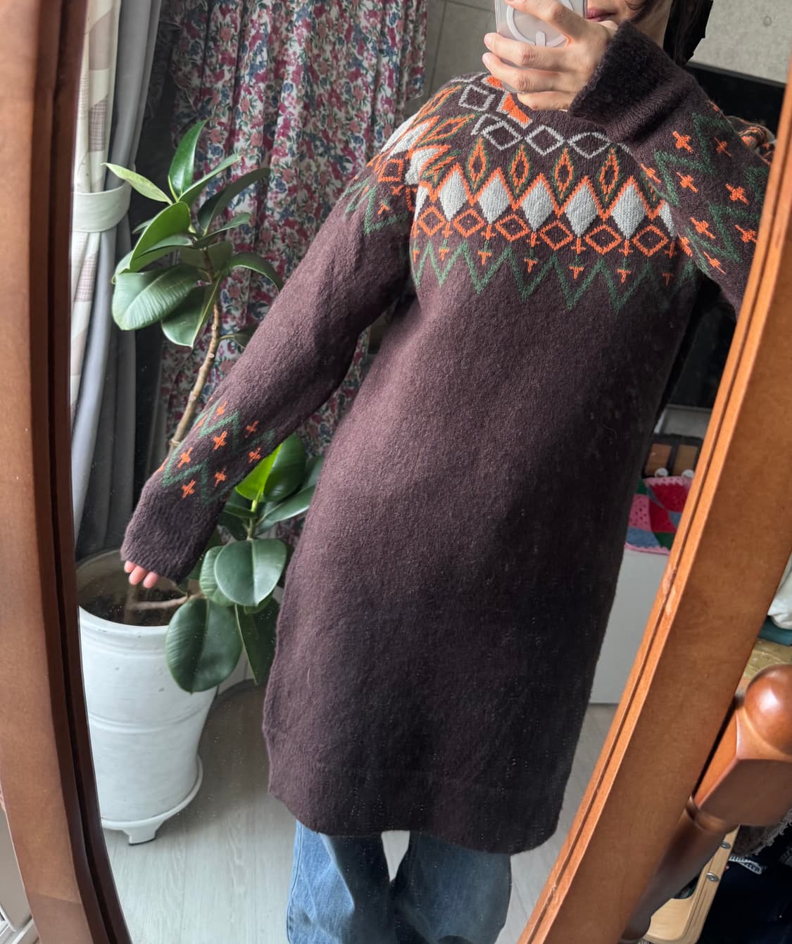 브라운 노트딕패턴 롱니트, 원피스 예뻐요 상품이미지4