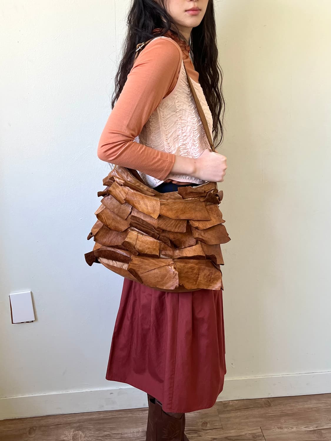 90’s Japan vtg 레이어드 리얼 레더 백 상품이미지6