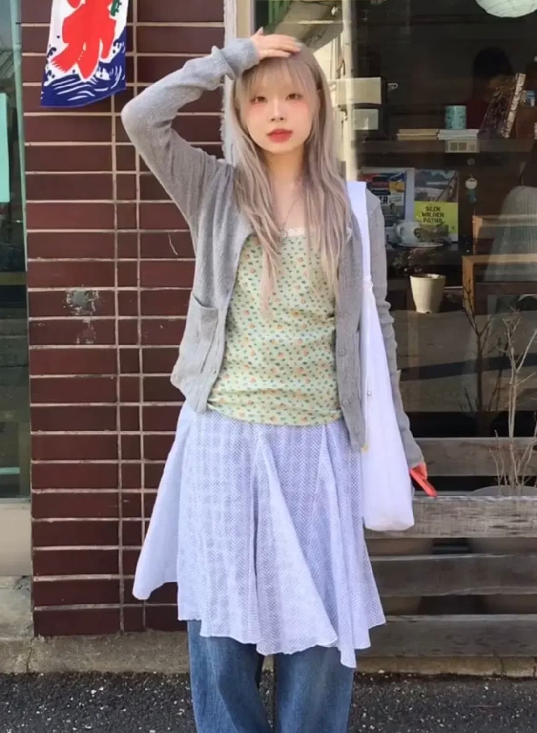 시즈너블 나시 가디건 치마 세트 모리걸 빈티지 상품이미지1