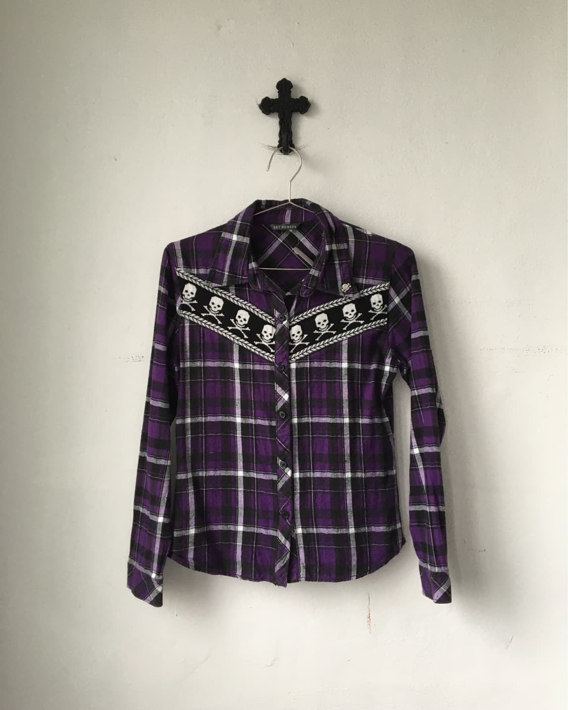 skull line point check pattern shirt 상품이미지2