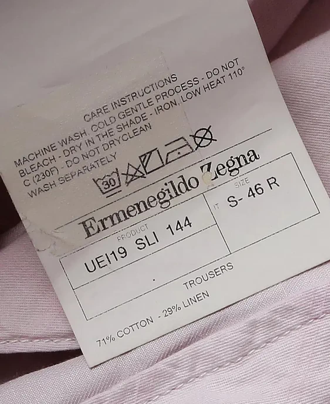 에르메네질도 제냐 [Ermenegild Zegna] 라이트 핑크 코튼팬츠 상품이미지7