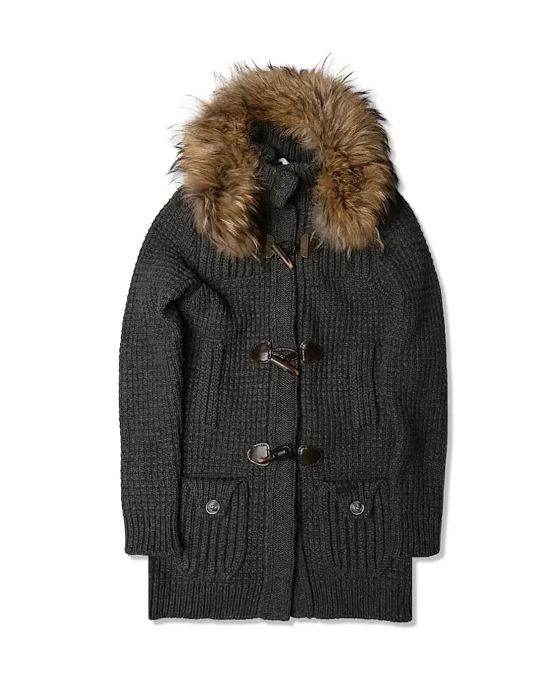 바크 [Bark] 차콜 울 후드 니트 더플 코트 상품이미지1