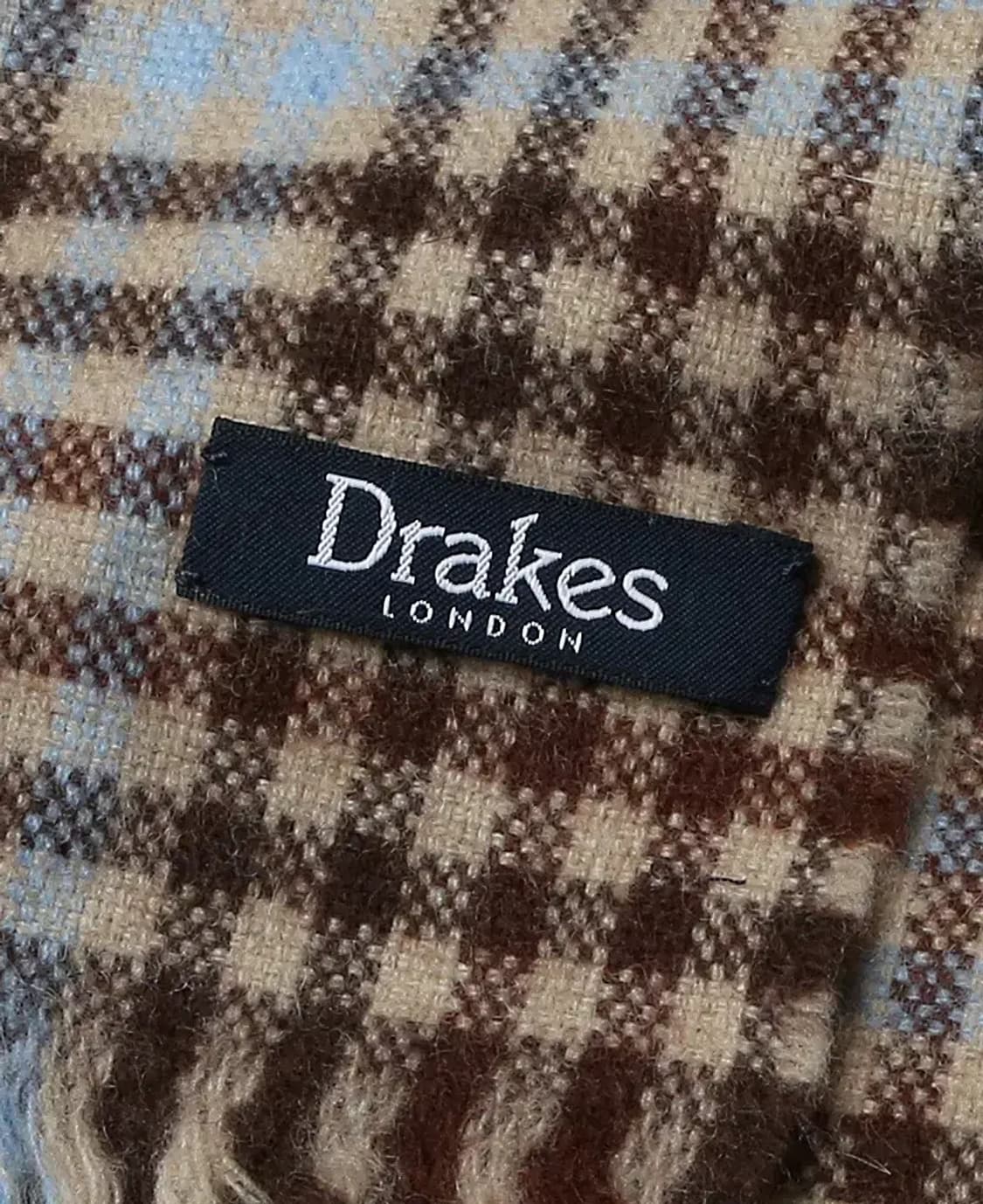 드레익스 [Drake's] 베이지 브라운 하늘색 체크 클래식 머플러 상품이미지3
