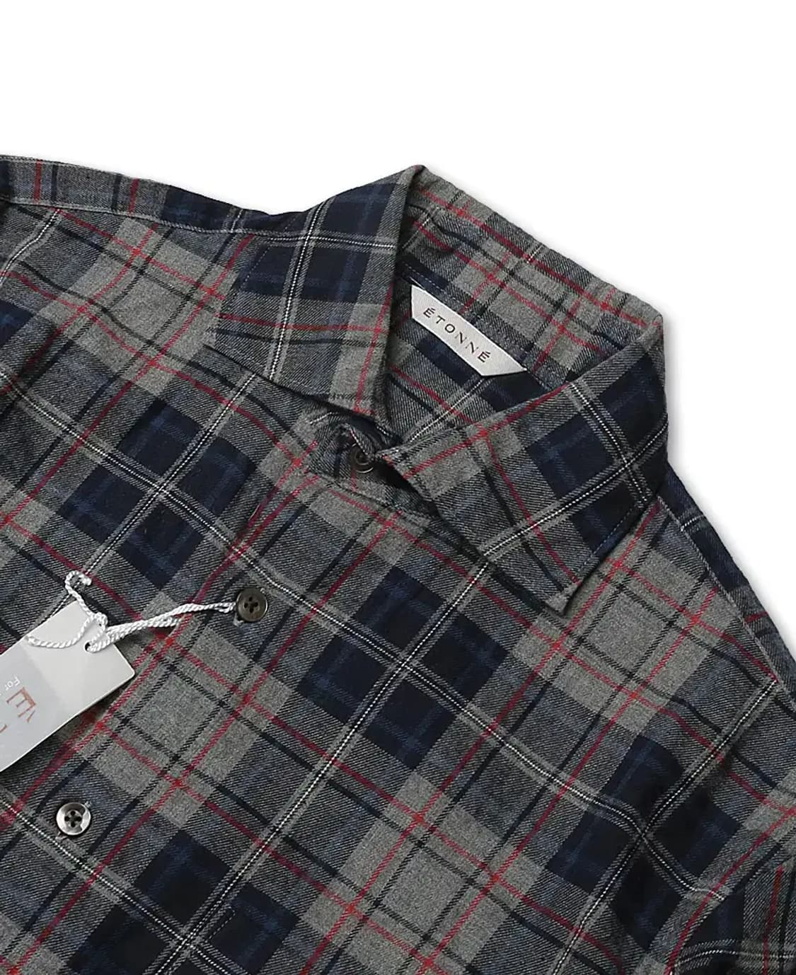 에토네 [Etonne] 네이비 그레이 레드 포인트 체크 코튼 셔츠 상품이미지2