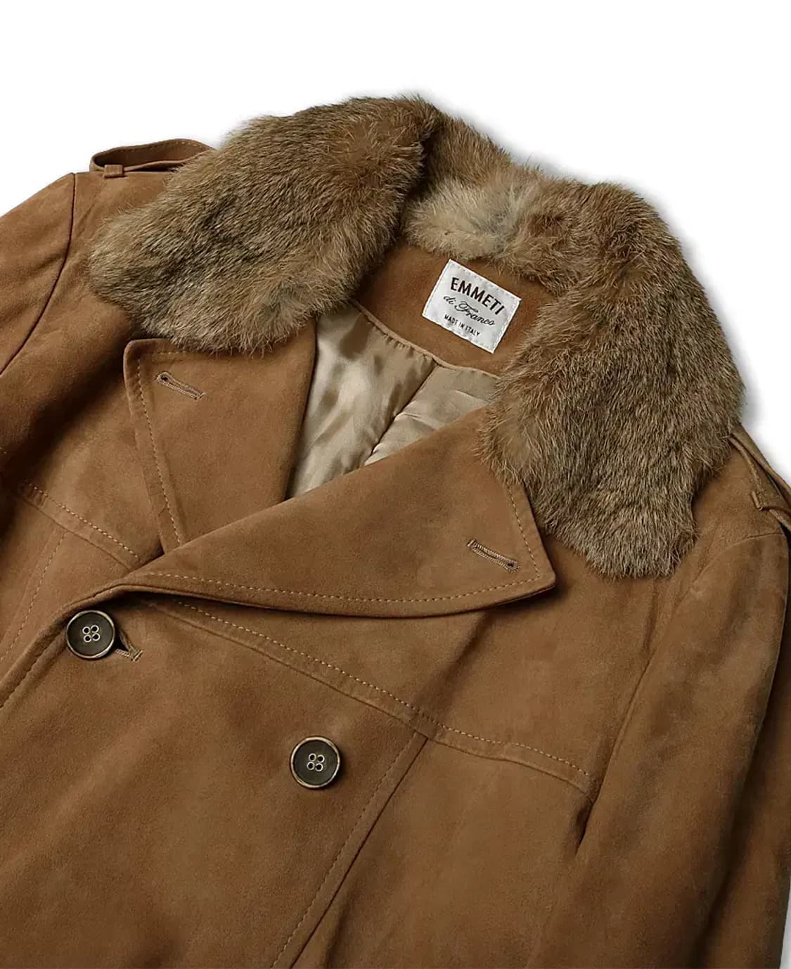 엠메띠 [Emmeti] 무통 카멜 염소 스웨이드 가죽 벨트 더블 코트 상품이미지2