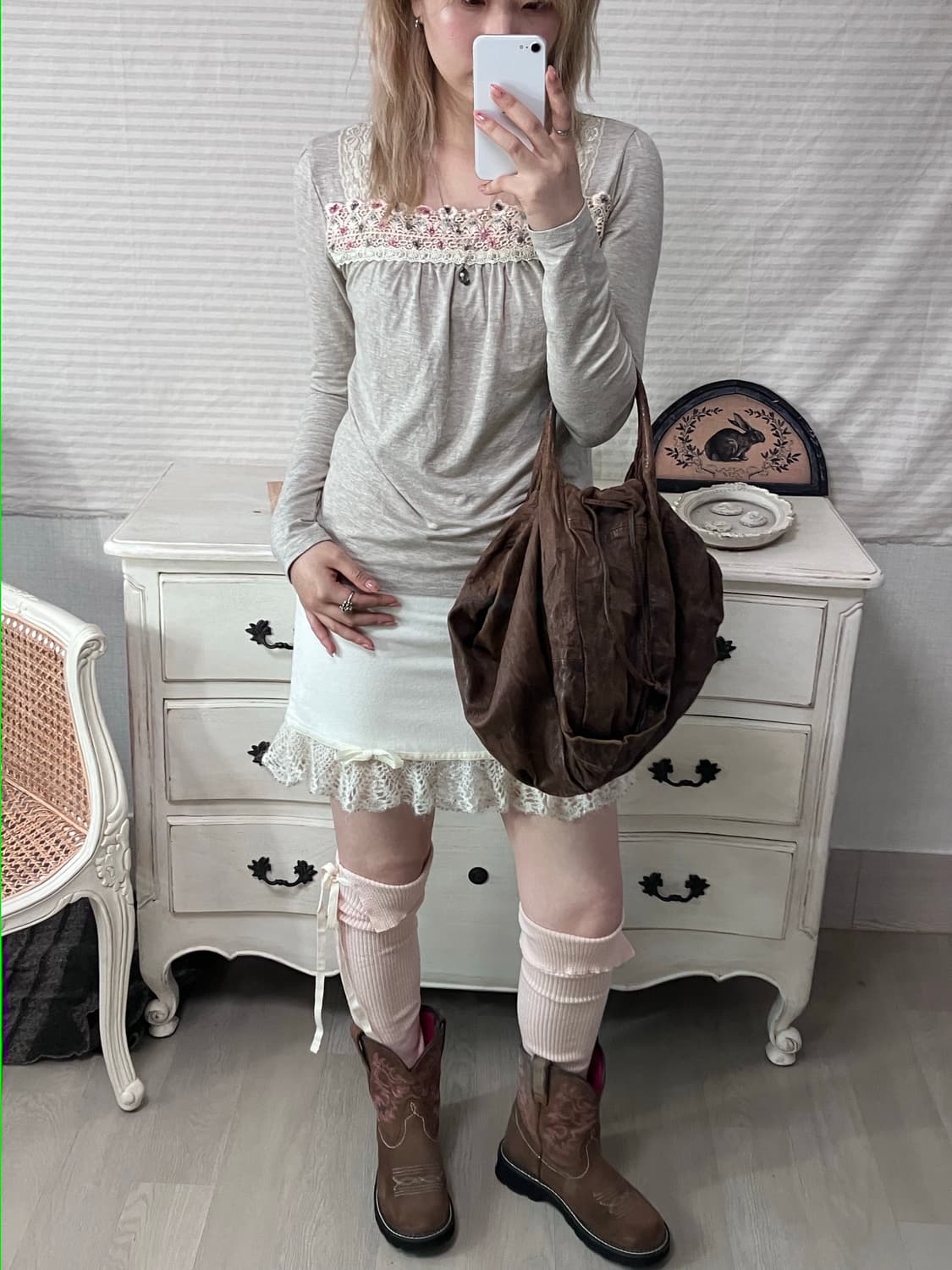 jpn vintage beige mori lovely lace t 상품이미지2