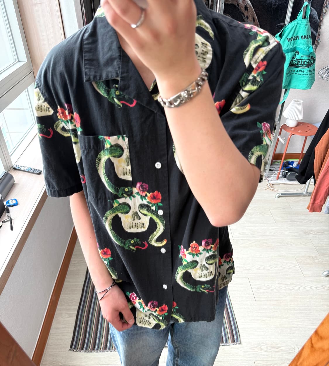 스투시 스컬 오픈카라 셔츠 상품이미지1