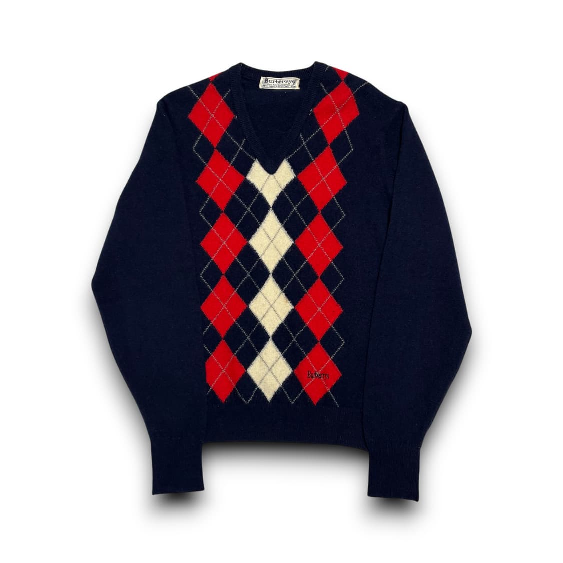 Burberrys 100% 램스울 아가일 패턴 네이비 브이넥 니트 스웨터 상품이미지1