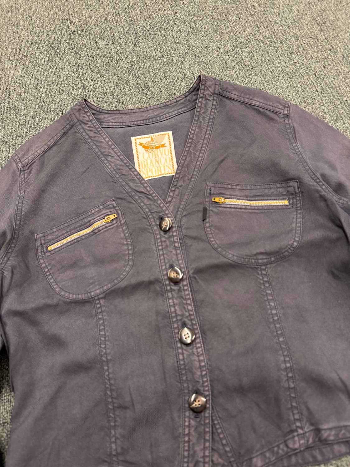 40)Corvo Bianco 빈티지 브이넥 논카라 네이비 자켓 상품이미지2