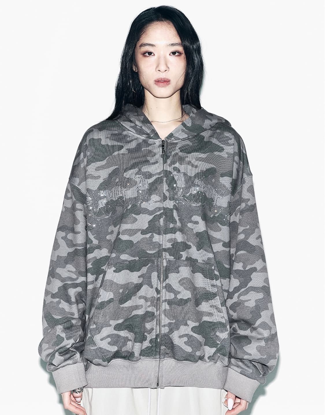 yeel 스터드 오버사이즈 카모 후드집업 상품이미지3