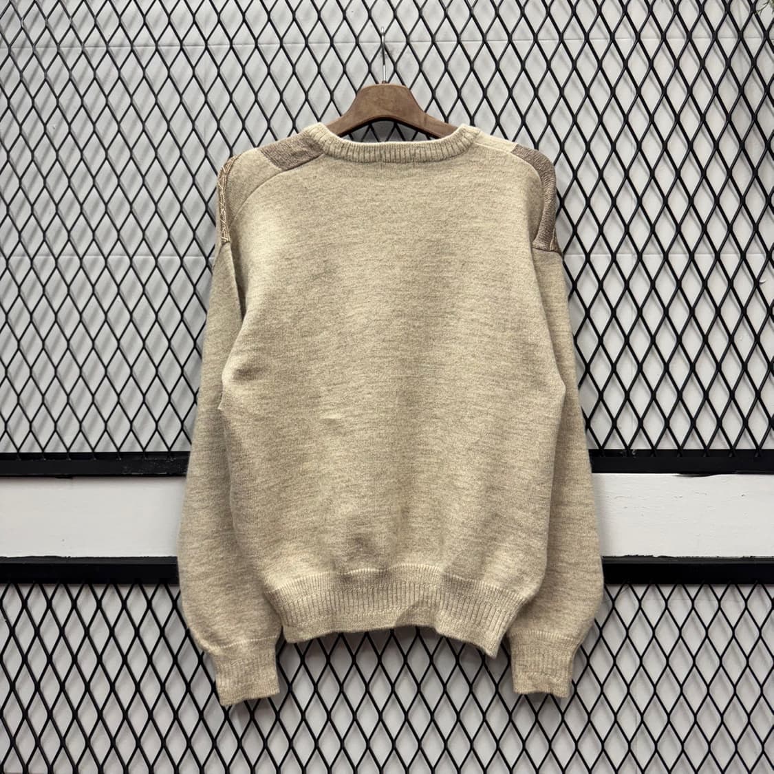 JPN VTG 블록패턴 울 니트 가디건 자수 디테일 아이보리 상품이미지2