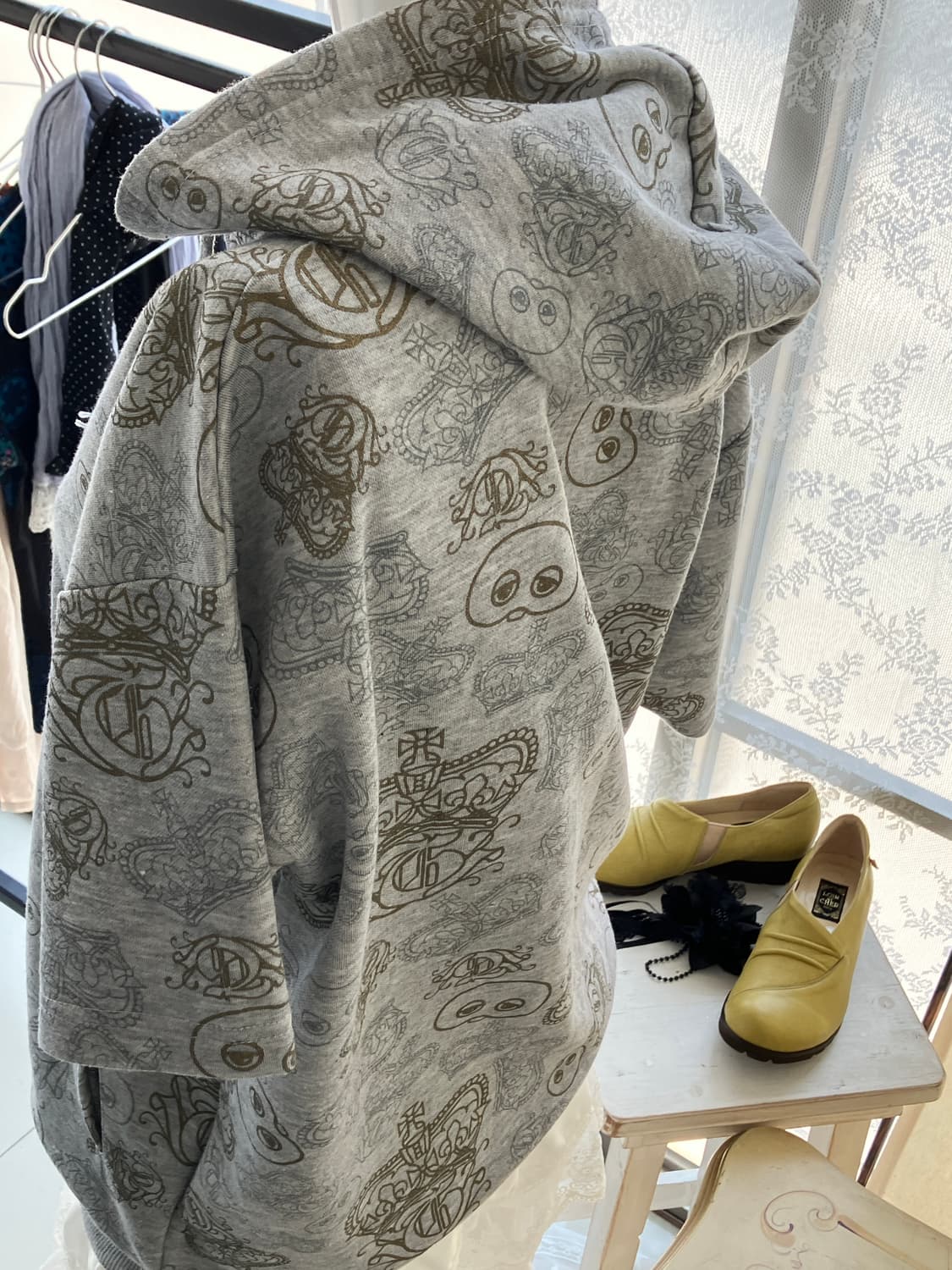 gray oriental half sleeve hoodie 상품이미지2