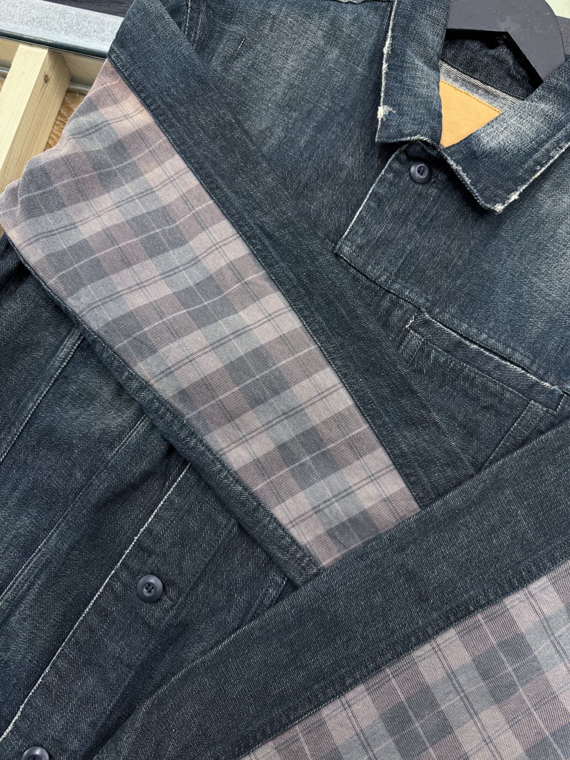 브루클린 오버올 데님 체크 도킹 자켓 상품이미지6