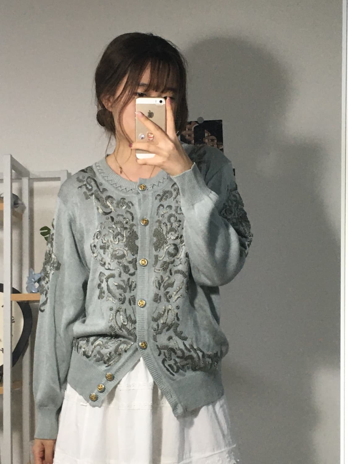 페일민트 자수 가디건 상품이미지3