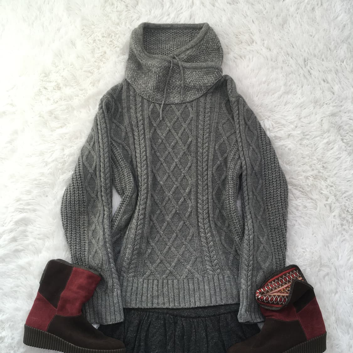 jpn vintage 그레이 터틀넥 꽈배기 후드 니트 상품이미지1