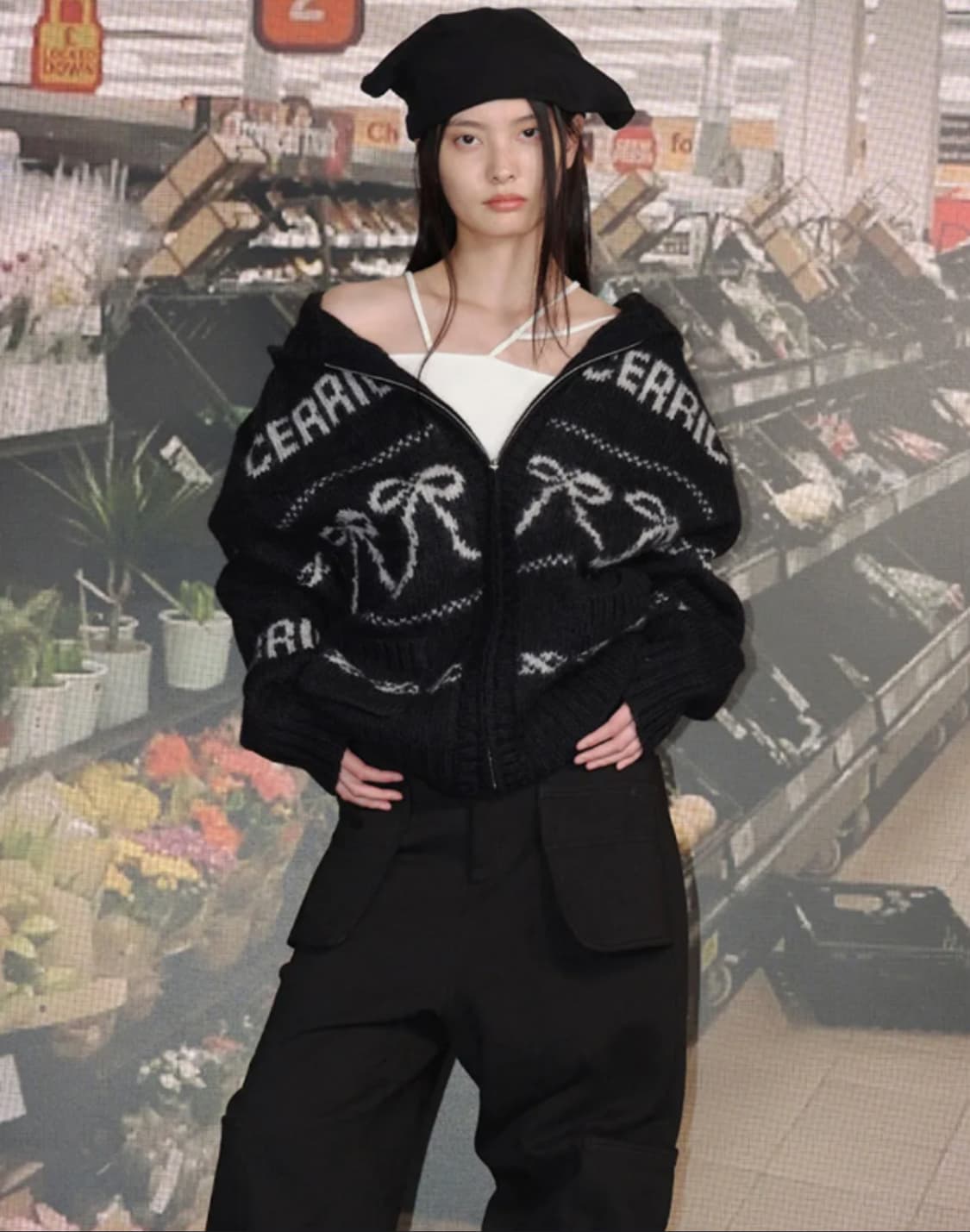 세릭 리본 코위찬 집업 블랙 상품이미지1