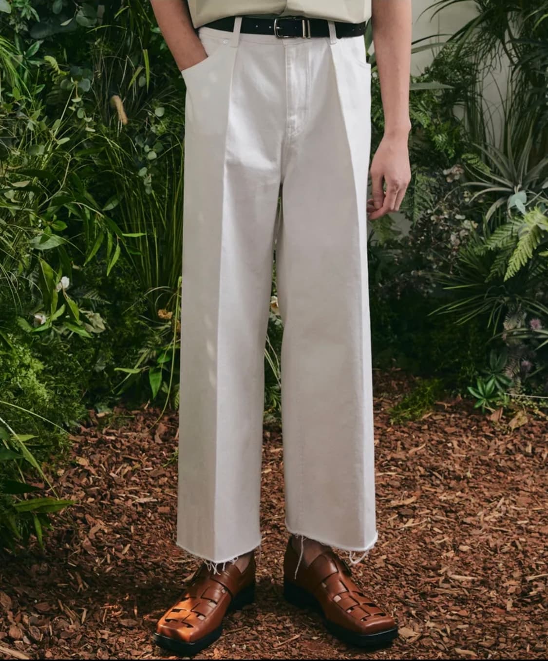 엘무드 - 선셋 리조트 와이드 데님 팬츠 화이트 44사이즈 상품이미지1