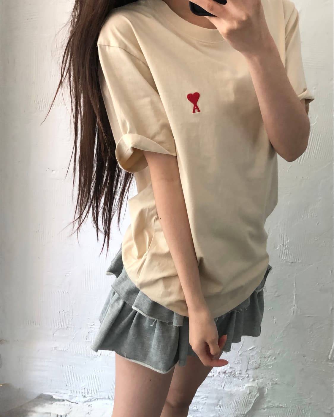 Ami 아미 베이지 레드 자수 로고 티셔츠 상품이미지7
